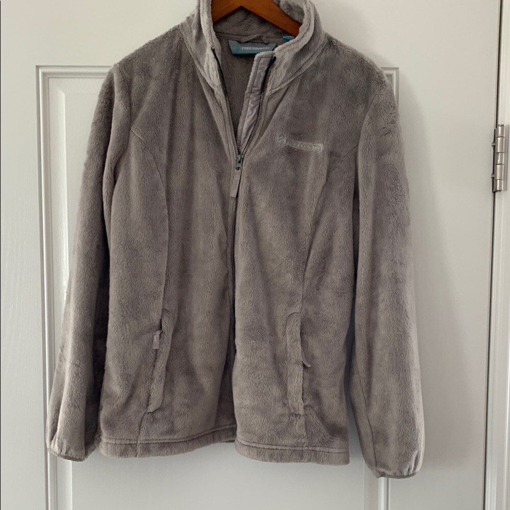 Free Country Men's L Gray Lightweight Fleece Jacket with Stand-Up Collar